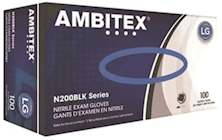 DISPOSABLE GLOVES, AMBITEX, 4 MIL, NITRILE, POWDER-FREE, BLACK, L, 100 GLOVES/CT THUMBNAIL